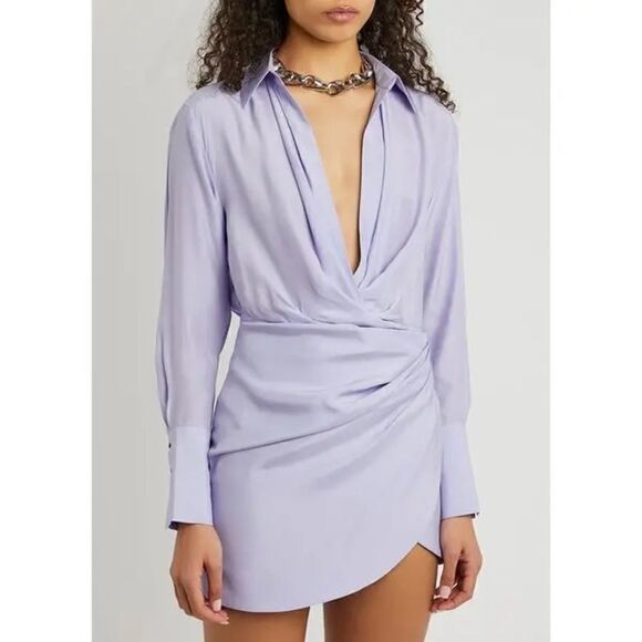 Gauge81 Naha Lilac Silk Draped Long Sleeve Mini Dress XS NWT $470